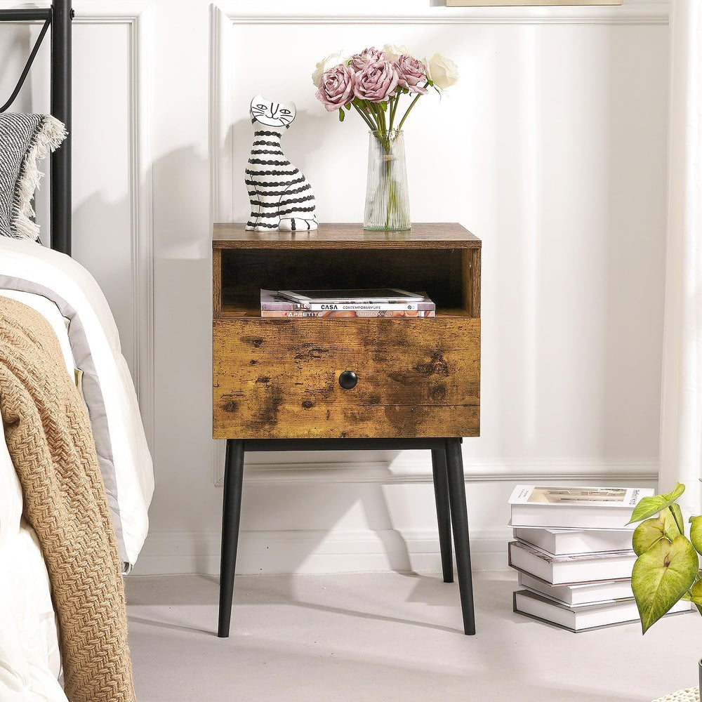 VECELO Modern Wood Night Stand,Square End Table Side Table with Drawer and St...