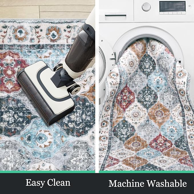 HEBE Hallway Runner Rug 2'x6' Washable Vintage Distressed Area Rugs Non Slip - Image 4