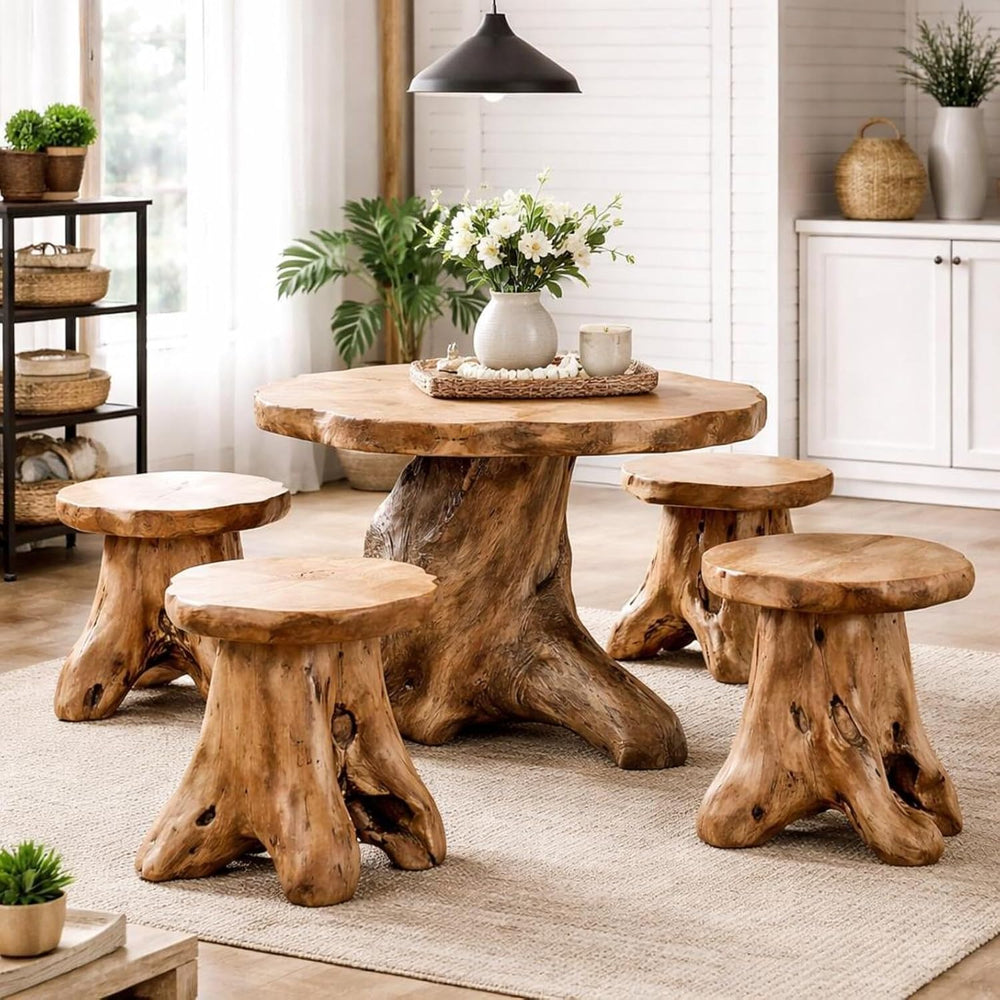 WELLAND Natural Cedar Stump Stool, Live Edge Mushroom Side Table, 14" H