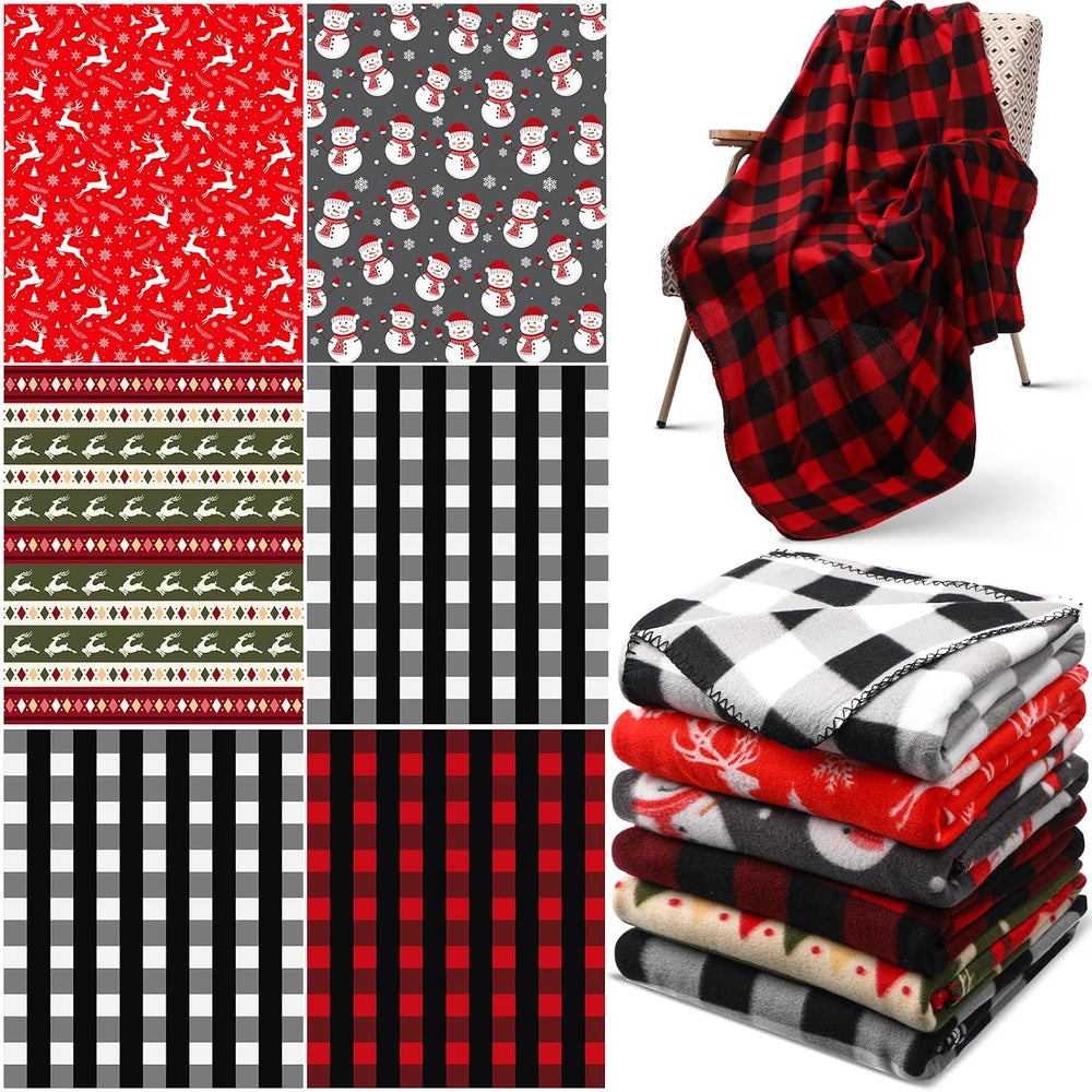 Preboun 6 Pcs 50 x 60 Inch Fleece Throw Blanket Bulk, Christmas