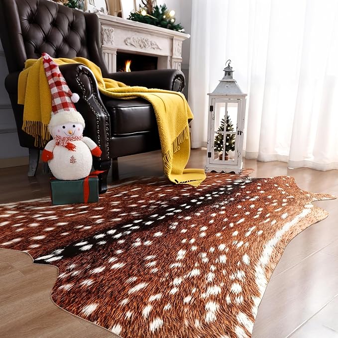 AROGAN Premium Deer Print Rug 6.2x7 Feet, Machine Washable Faux Fur Rug - Image 3