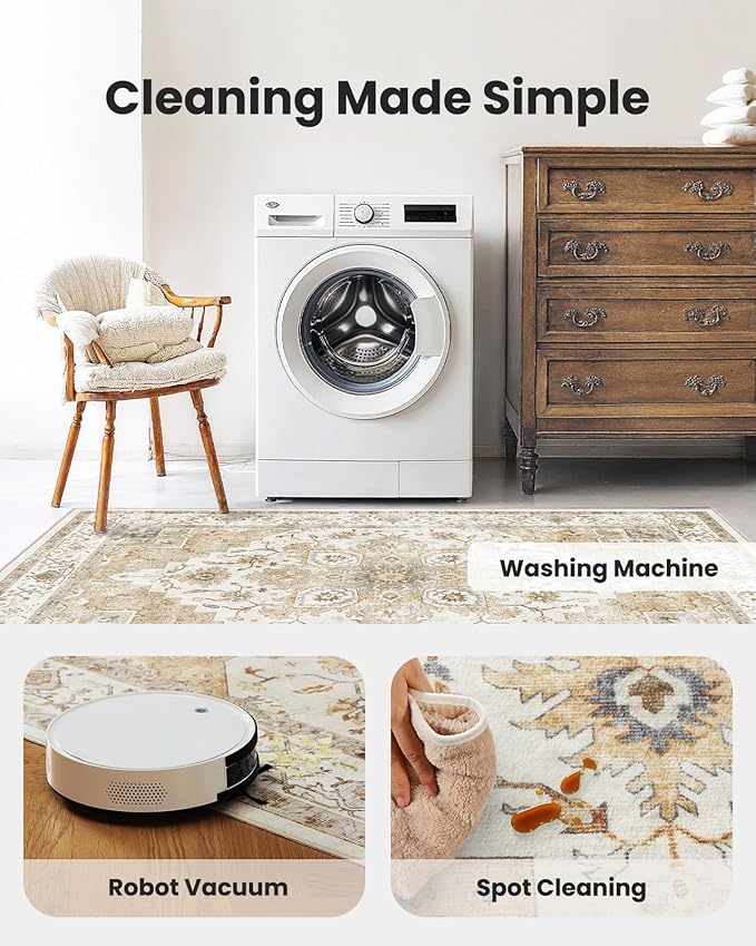 AMADA HOMEFURNISHING Round 5ft Area Rugs, Low-Profile Washable Rug - Image 4