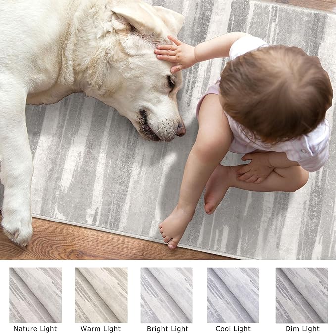 Lansny Modern Abstract Entryway Rug Indoor 2x3 Neutral Washable Non-Slip Soft - Image 7
