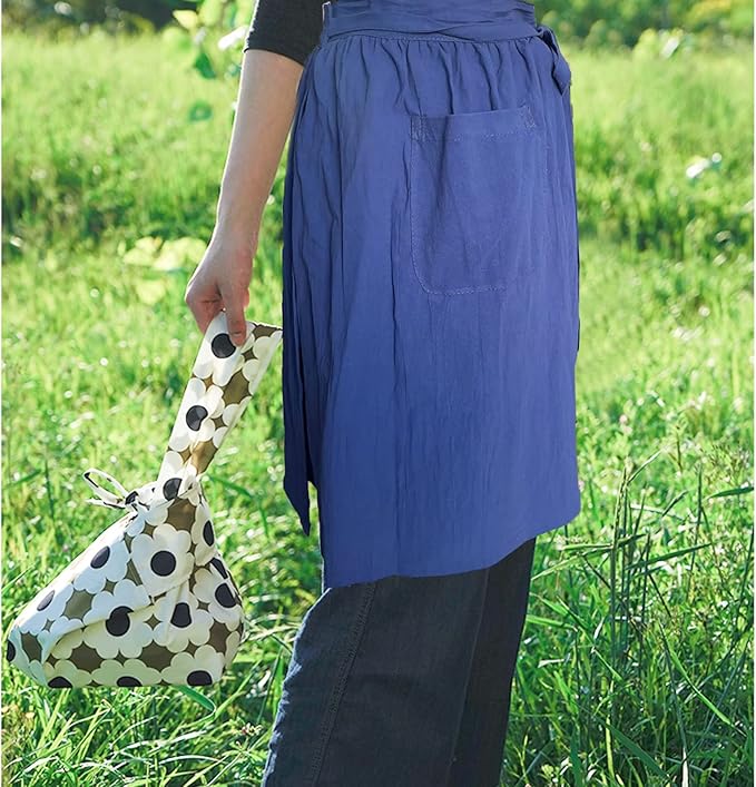 Cotton Linen Half Apron for Women Vintage Waist Apron Ruffle Plain Bright Color - Image 4