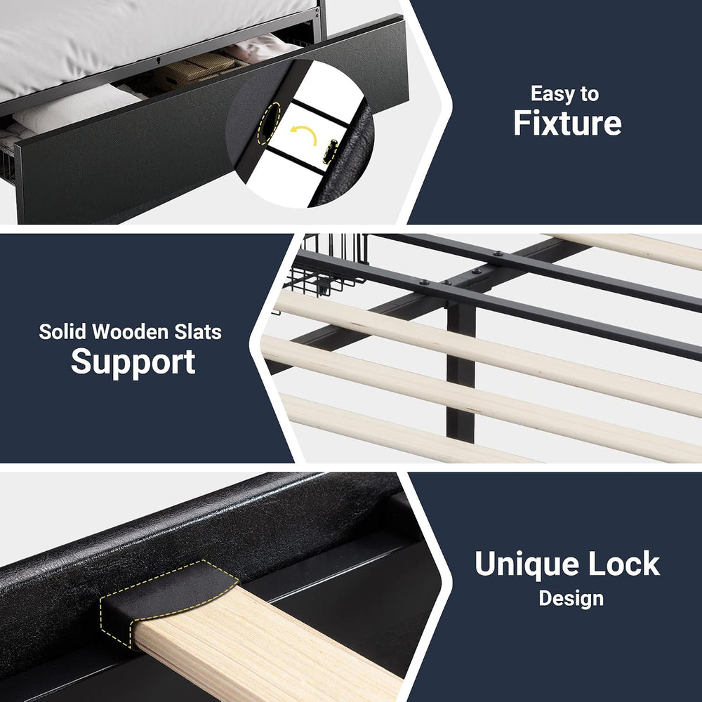 Allewie Full Size Platform Storage Bed Frame with 3 Drawers, Black