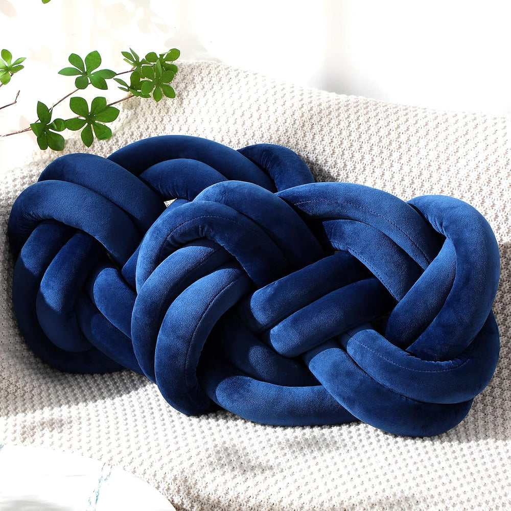 Sintuff 2 Pcs Velvet Knot Pillow Ball Soft Throw Pillow, Navy Blue