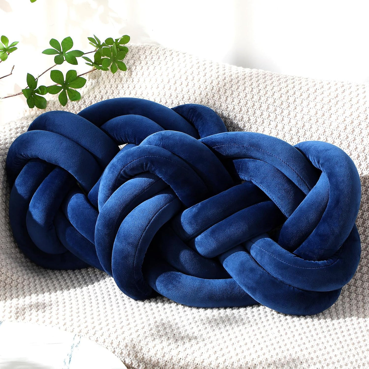 velvet knot pillow ball soft throw pillow, navy, main product view