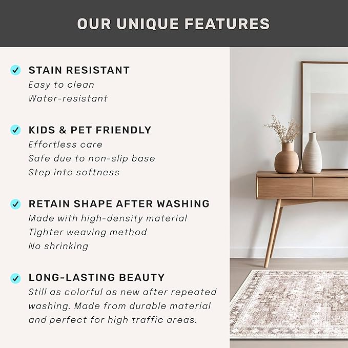 Washable Neutral Farmhouse Large Entryway Rug, 3x4 Area Rugs - Image 7