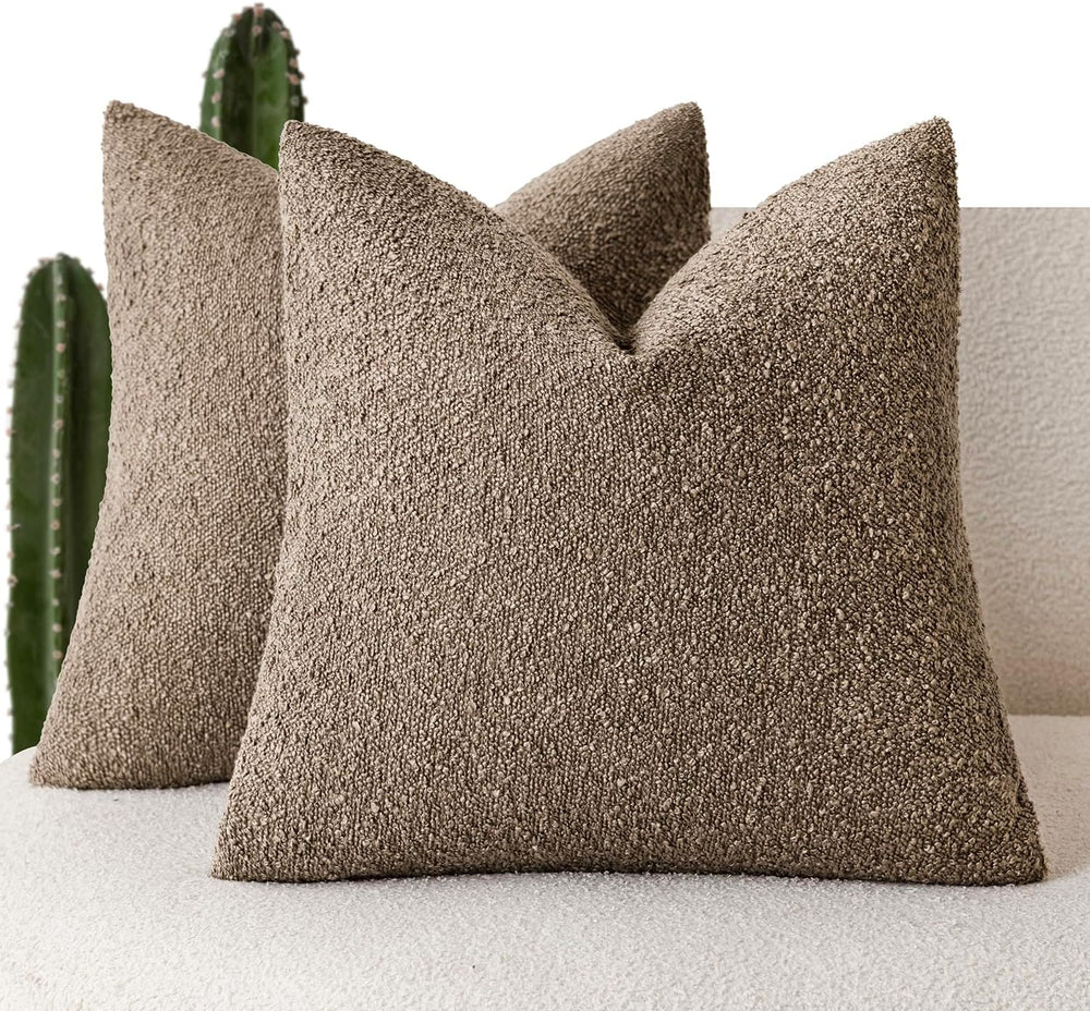 Foindtower Decorative Textured Boucle Throw Pillow Covers 26x26 Light Brown