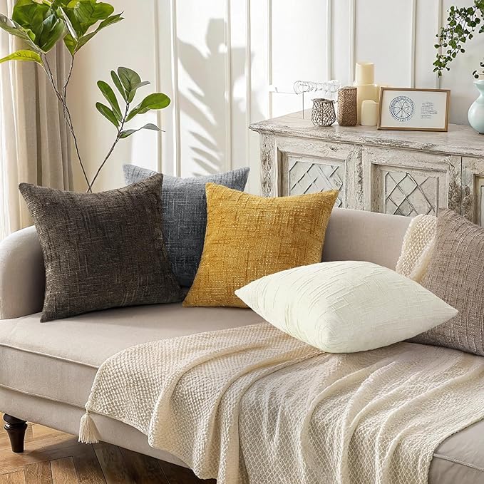 decorUhome Summer Cream White Chenille Throw Pillow Covers 16x16 Set of 2 - Image 6