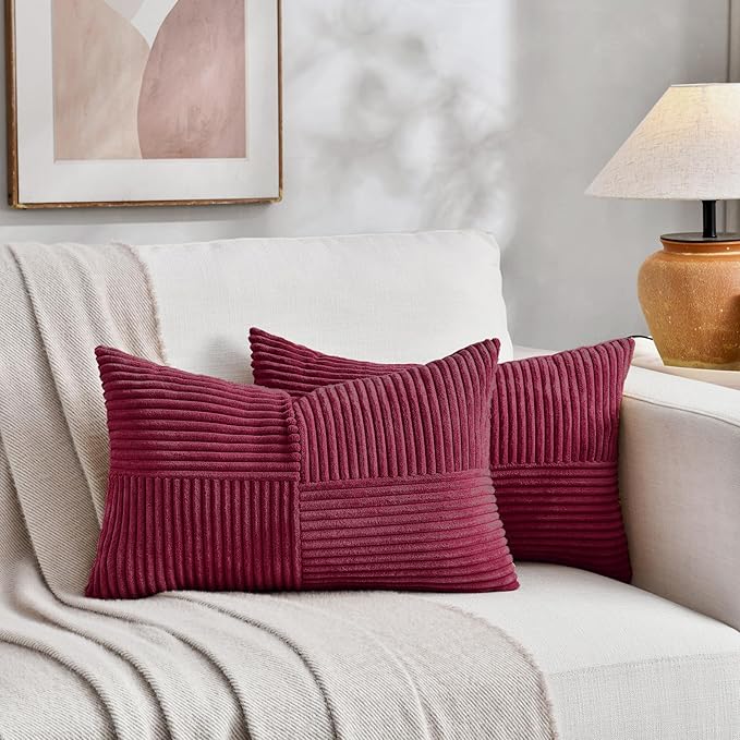 Fancy Homi 2 Packs Burgundy Lumbar Decorative Throw Pillow Covers 14x22 Inch - Image 5