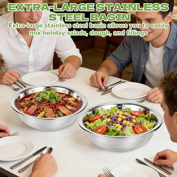 10 PCS Stainless Steel Mixing Bowls 13 Inch 8 Qt Extra Large Metal Basin - Image 5