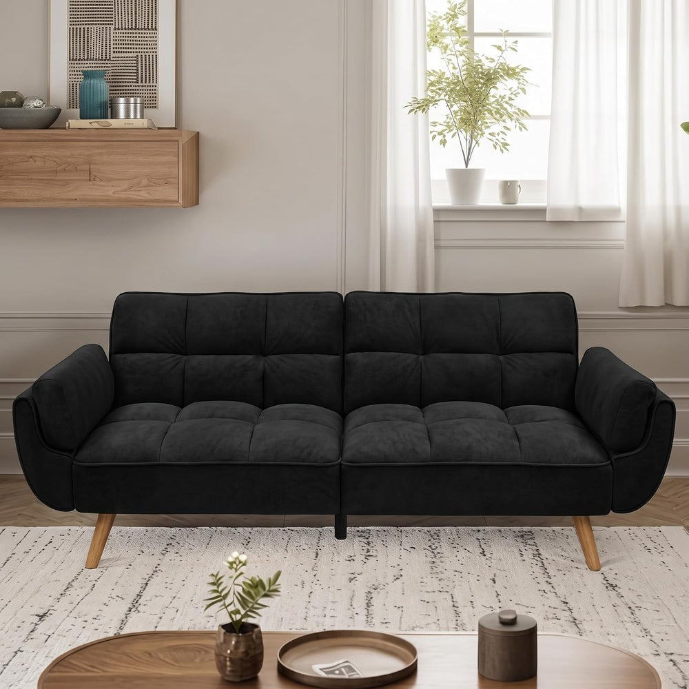 75.2" Convertible Futon Couch Bed with Adjustable Backrest, Black