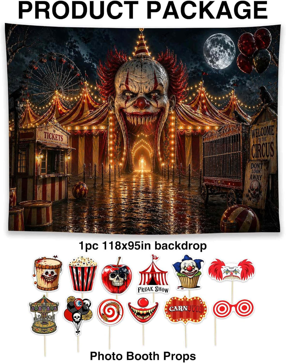 Allenjoy 118" x 95" Halloween Horror Clown Photography Backdrop wit...