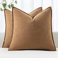 MIULEE Decorative Linen Pillow Covers 20x20 Inch Brown ​Boho Farmhouse​ by MIULEE