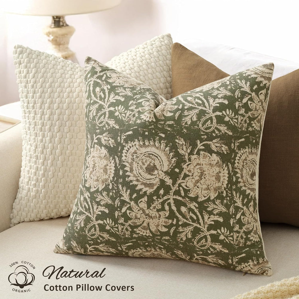 Vintage Floral Print Throw Pillow Covers 24x24 Set of 2 Neutral Modern Farmho...
