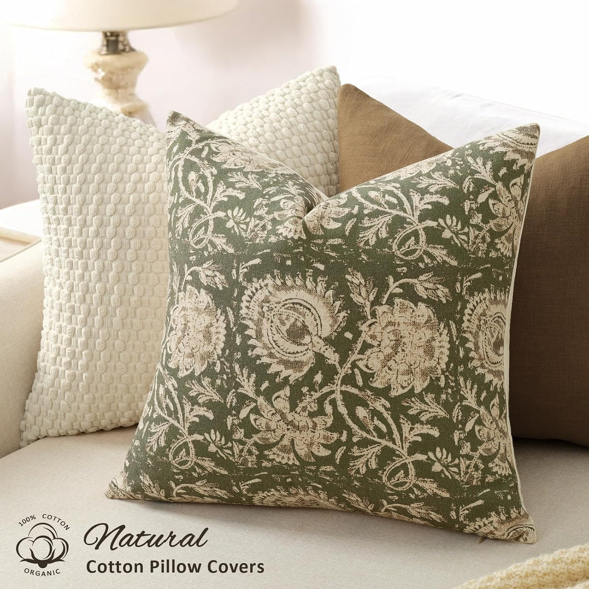 vintage floral print throw pillow covers 24x24 set shown in use