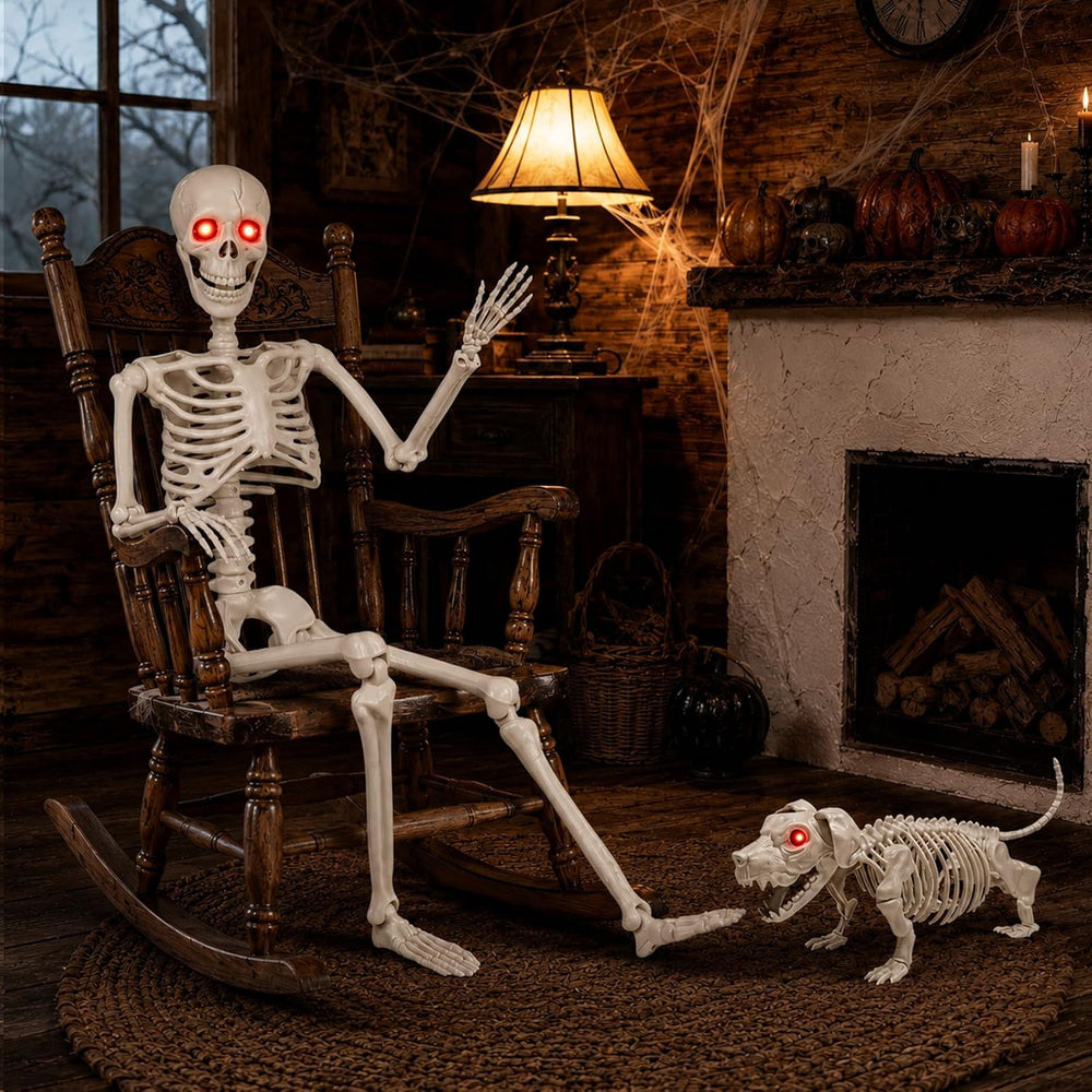 Halloween Skeleton Decorations with Dog Skeleton: 3 FT Light Up Skeletons