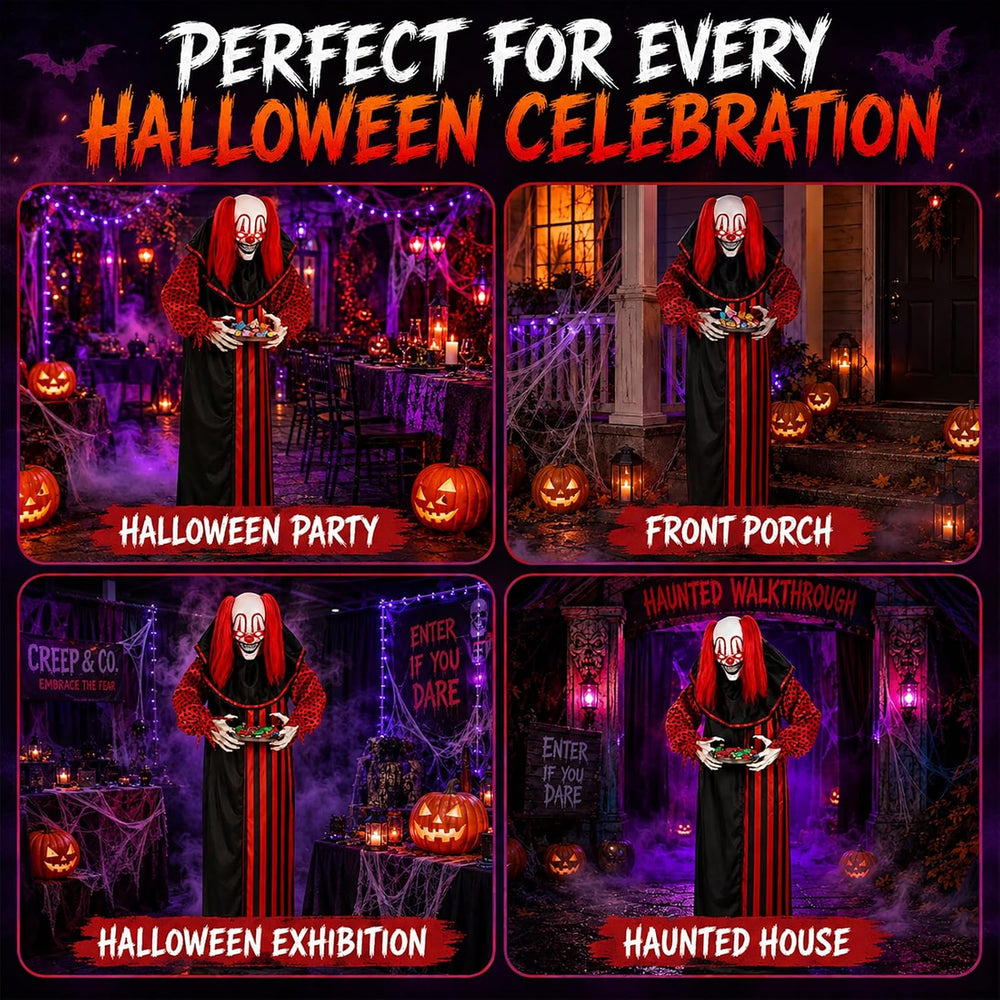 65" Halloween Animatronic Outdoor Decorations, Life Size Talking Clown w...