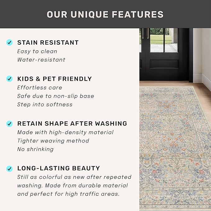 Hazo Haus Non Slip Beige Blue Hallway Runner Rug - Image 7