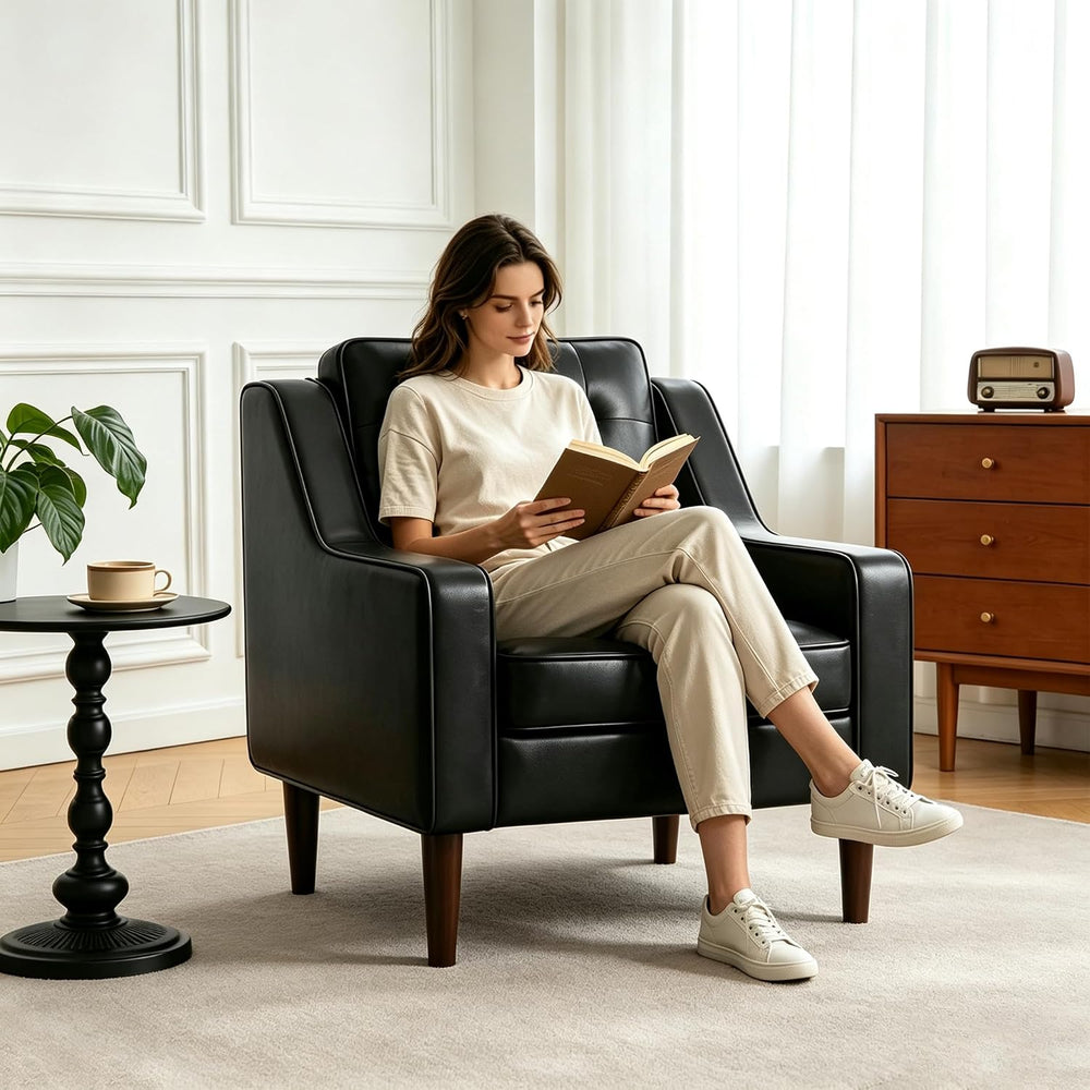 FiveWillowise PU Leather Accent Chair, Mid Century Modern Arm Chair for Livin...
