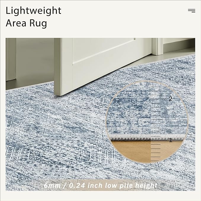 5x7 Area Rugs Blue Low Pile Indoor Washable Trendy Faded Style Rugs - Image 6