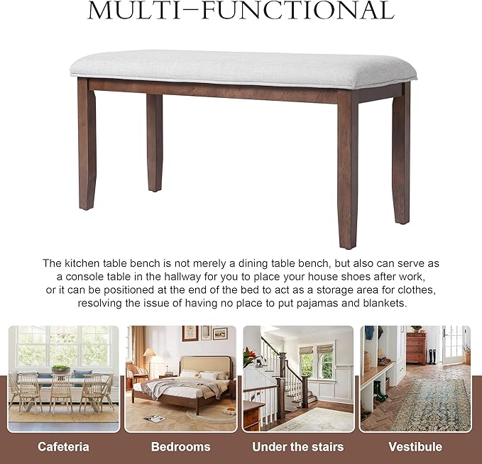 Merax Upholstered Dining Bench, with Padded Seat and Solid Wood Leg for Kitch...