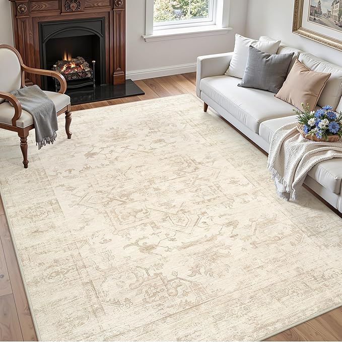 5x7 Area Rugs for Living Room: Vintage Boho Neutral Washable Rug Indoor Soft - Image 3