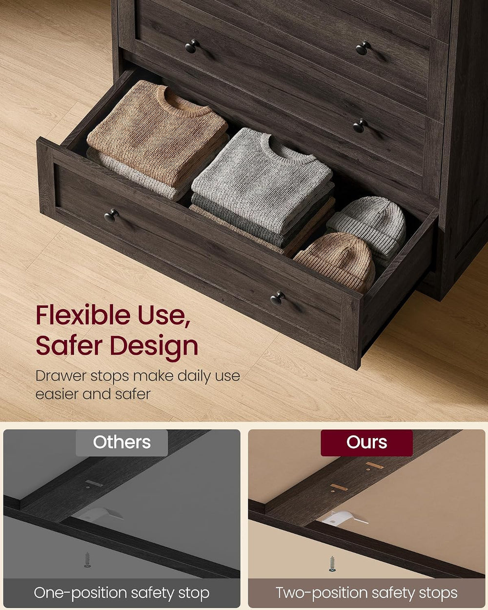 VASAGLE 5-Drawer Dresser, Chest of Drawers, 31.5 x 15.7 x 47.4 in