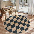 Lahome Colette Checkered Round Entryway Rug 4ft, Circle Indoor Outdoor Patio by Lahome