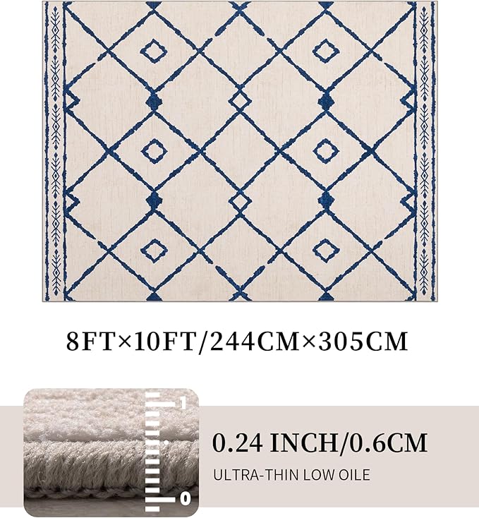 YIHOUSE Boho Rugs for Living Room, 8x10 Western Beige and Blue Area Rug - Image 4