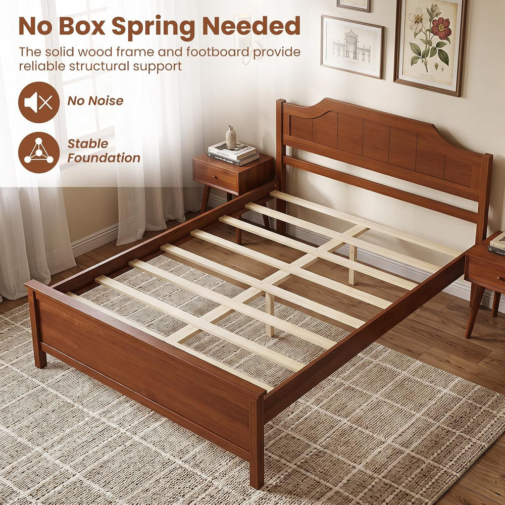 GIANTEX Full Size Wooden Bed Frame with Headboard, Wood Slat Support