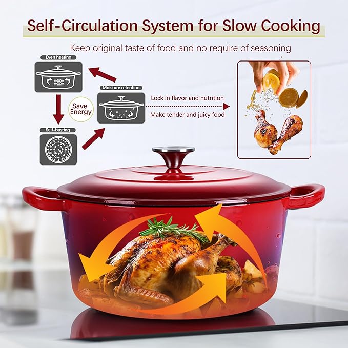 E-far Dutch Oven Pot with Lid, 5 Quart Enameled Cast Iron Round Dutch Oven