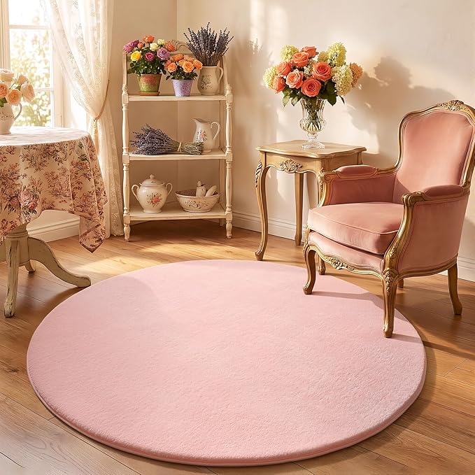 Amearea Pink Round Area Rugs 5ft Washable Circle Rugs - Image 4