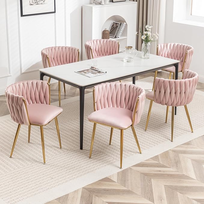 Velvet Dining Chairs Set of 6, Modern Upholstered Dining Chairs with Gold Met...