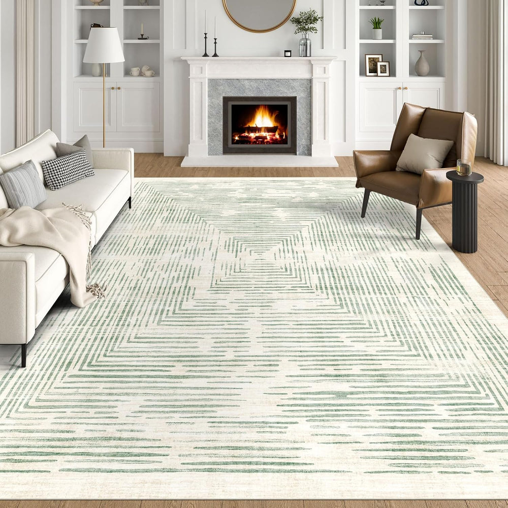 BLISSA 8x10 Area Rugs for Living Room - Soft Washable Geometric Sage Green