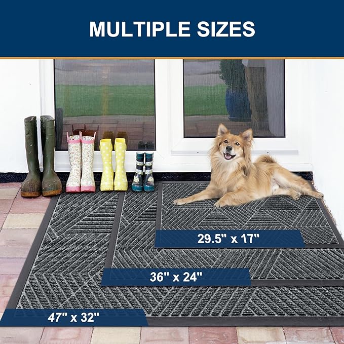 Smiry Front Door Mat Outside Entrance, Heavy Duty Sturdy Natural Rubber Doormat - Image 2
