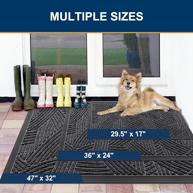 Smiry Front Door Mat Outside Entrance, Heavy Duty Sturdy Natural Rubber Doormat - Image 2