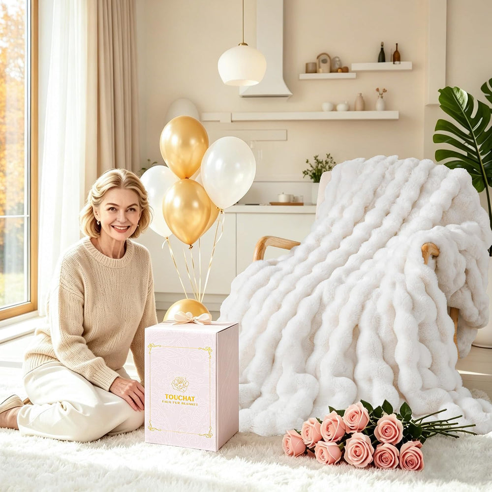 Luxury 1000GSM Faux Rabbit Fur Throw Blanket, Super Heavy Warm Cozy Blankets ...