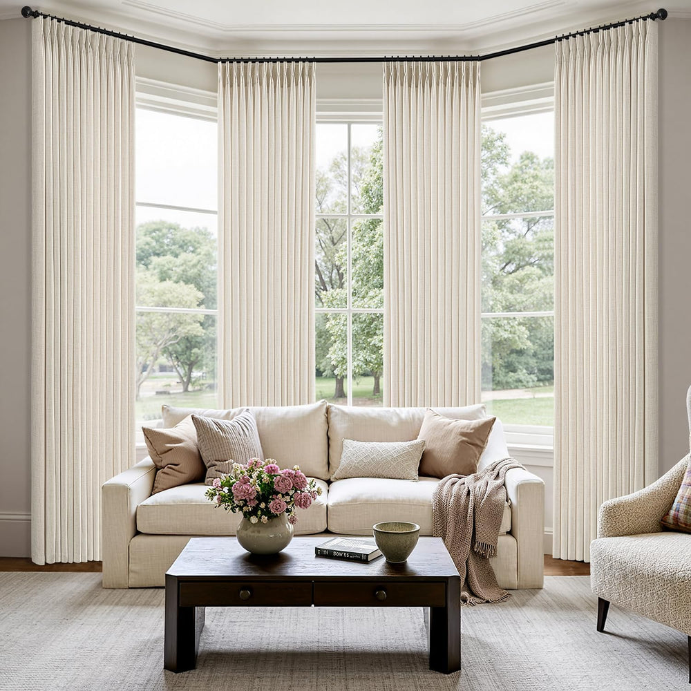 MIULEE Pinch Pleated Thick Linen Curtains 40x90 Inches Birch 4 Panels Set