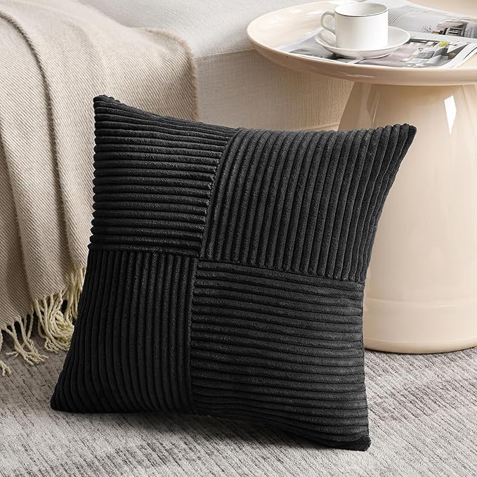 Fancy Homi 2 Packs Black Decorative Throw Pillow Covers 22x22 Inch - Image 2