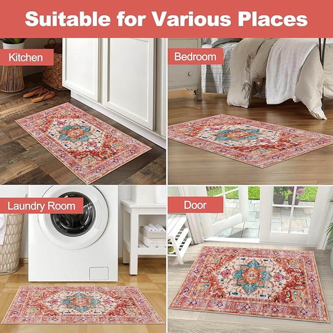 Yamaziot Washable Area Rug, 2x3 Small Entryway Rug Non-Slip Boho Vintage Rug - Image 6