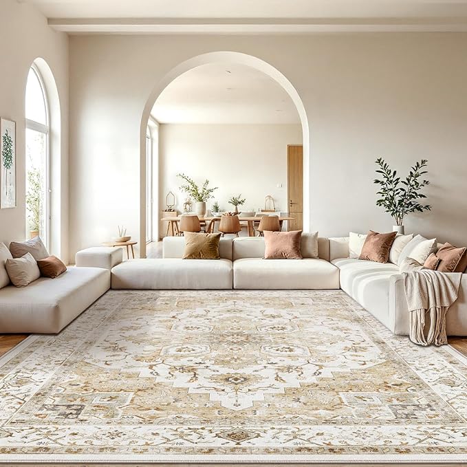 AMADA HOMEFURNISHING 10x14 Washable Area Rug, Low-Profile Large Area Rug by AMADAHOMEFURNISHING