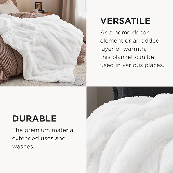 Bedsure GentleSoft Fluffy White Blankets Queen Size - Image 4