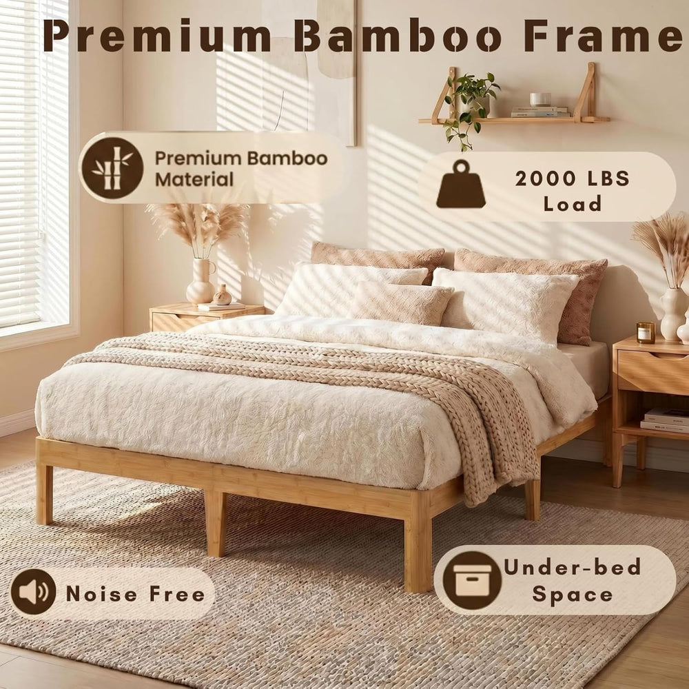 Askeld 12 inch Bamboo Solid Wood Full Bed Frame for Bedroom Apartment