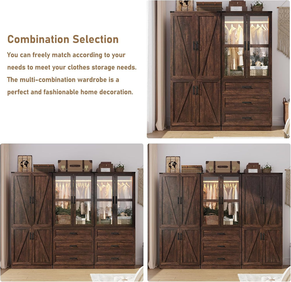 75" Tall Farmhouse 2 Doors Armoire Wardrobe Closet with LED,Freestanding...