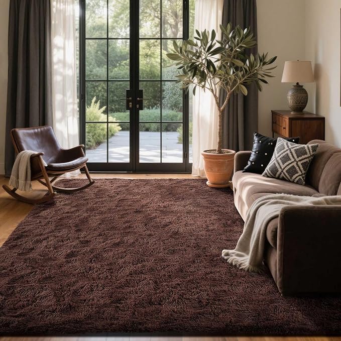 6x9 Ft Large Shag Rugs for Living Room Decor, Ultra Soft Brown Fluffy Furry - Image 2