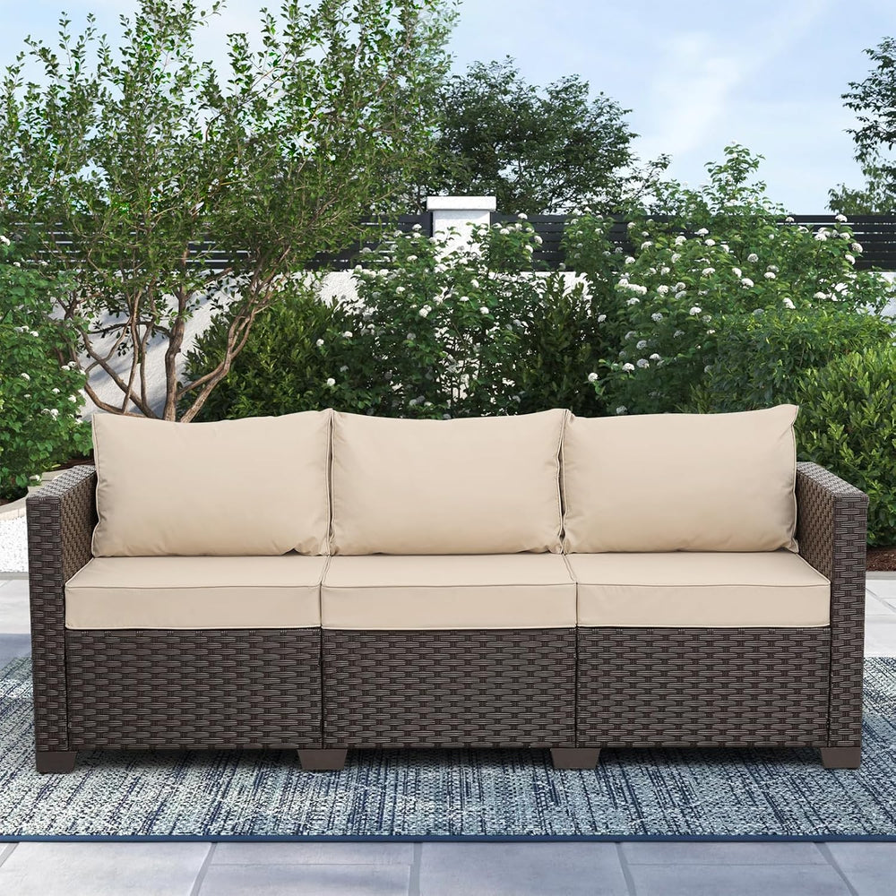 Outdoor Furniture Couch 3 Seater Sofa Outdoor Brown Wicker Sofa Deep Seat Hig...
