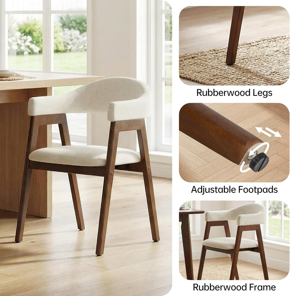 VKNOW Wooden Barrel Dining Chairs Set of 2 with Arms and Curved Back, Beige