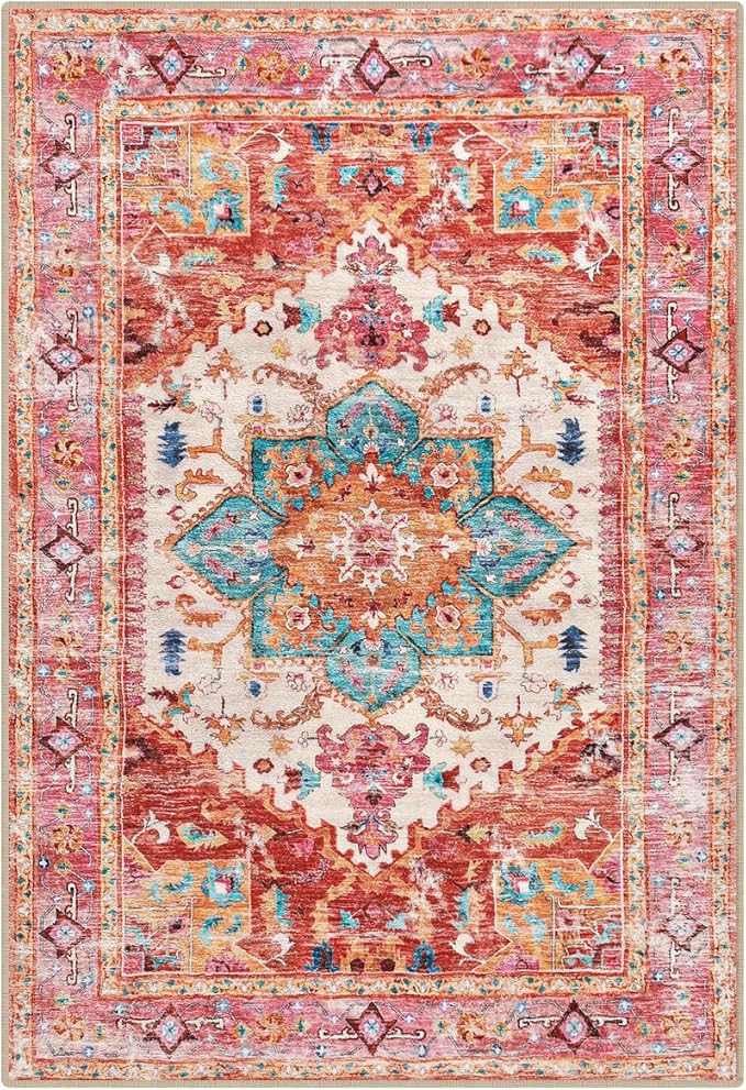 Yamaziot Washable Area Rug, 2x3 Small Entryway Rug Non-Slip Boho Vintage Rug - Image 2